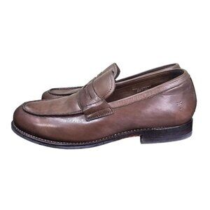 Frye Mens Taupe Brown Leather Penny Loafers 11 Classic Capsule Preppy Old Money